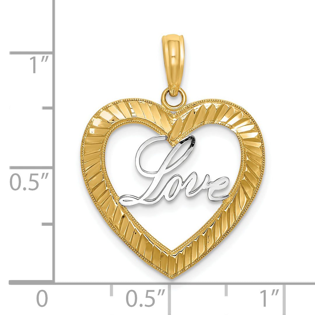 14k Yellow Gold Rhodium D.C LOVE Heart Pendant