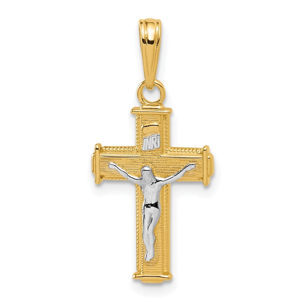 14K Yellow Gold Polished Block INRI Crucifix Charm