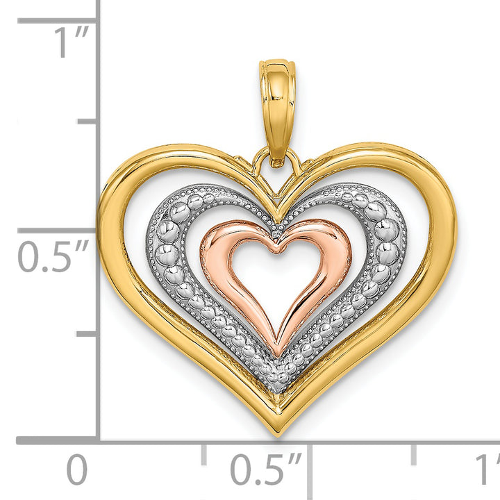 14k Two Tone Gold Polished Triple Hearts Pendant