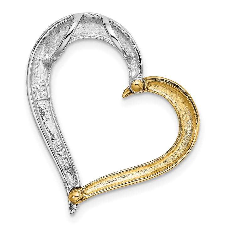 14k Two-tone Gold Textured & Polished Heart Chain Slide Pendant