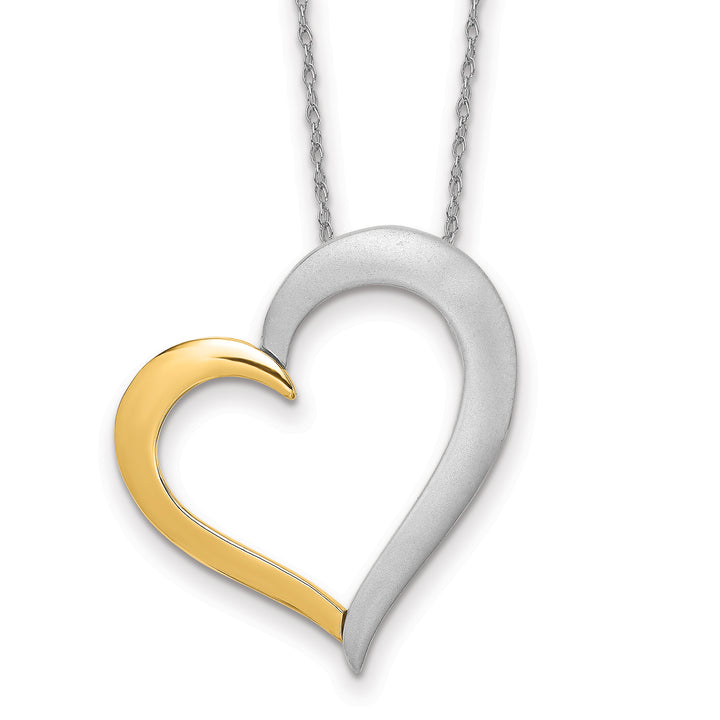 14k Two-tone Gold Textured Polished Heart Pendant Necklace