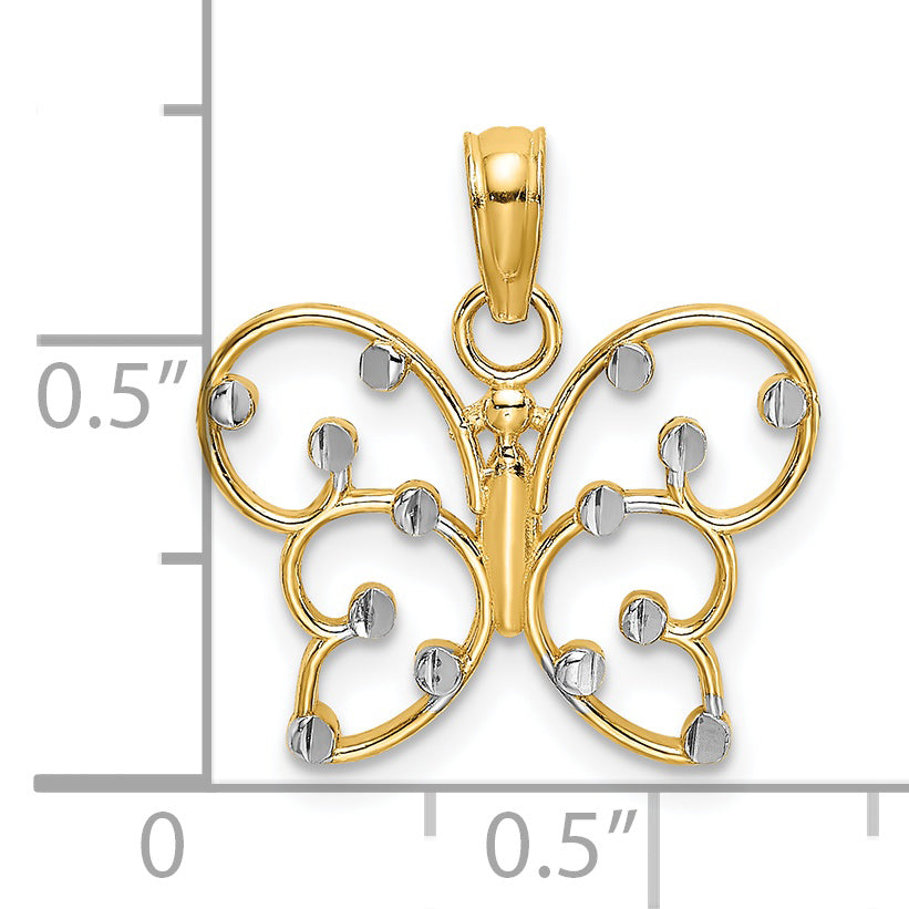 14k Yellow, White Gold Polished Finish Butterfly Pendant