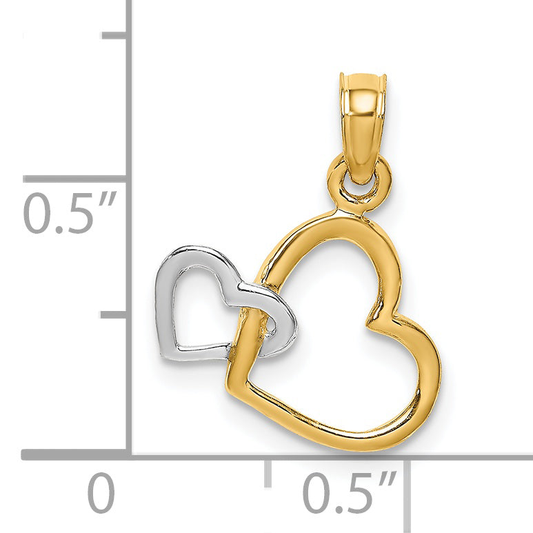 14k Two-Tone Gold Polished Hearts Interwined Pendant