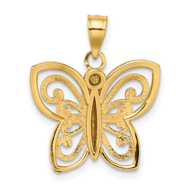 14k Yellow, White Gold D.C Finish Butterfly Charm Pendant