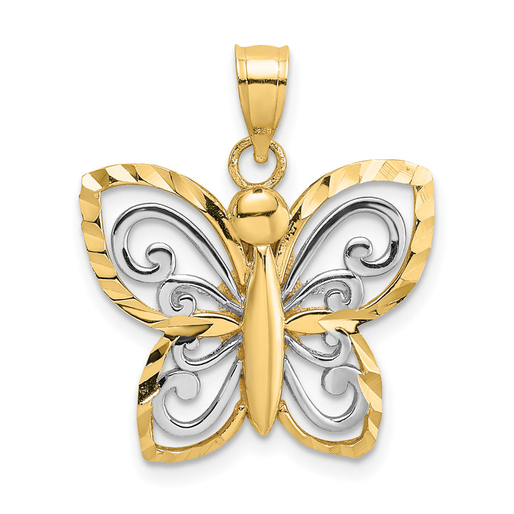 14k Yellow, White Gold D.C Finish Butterfly Charm Pendant