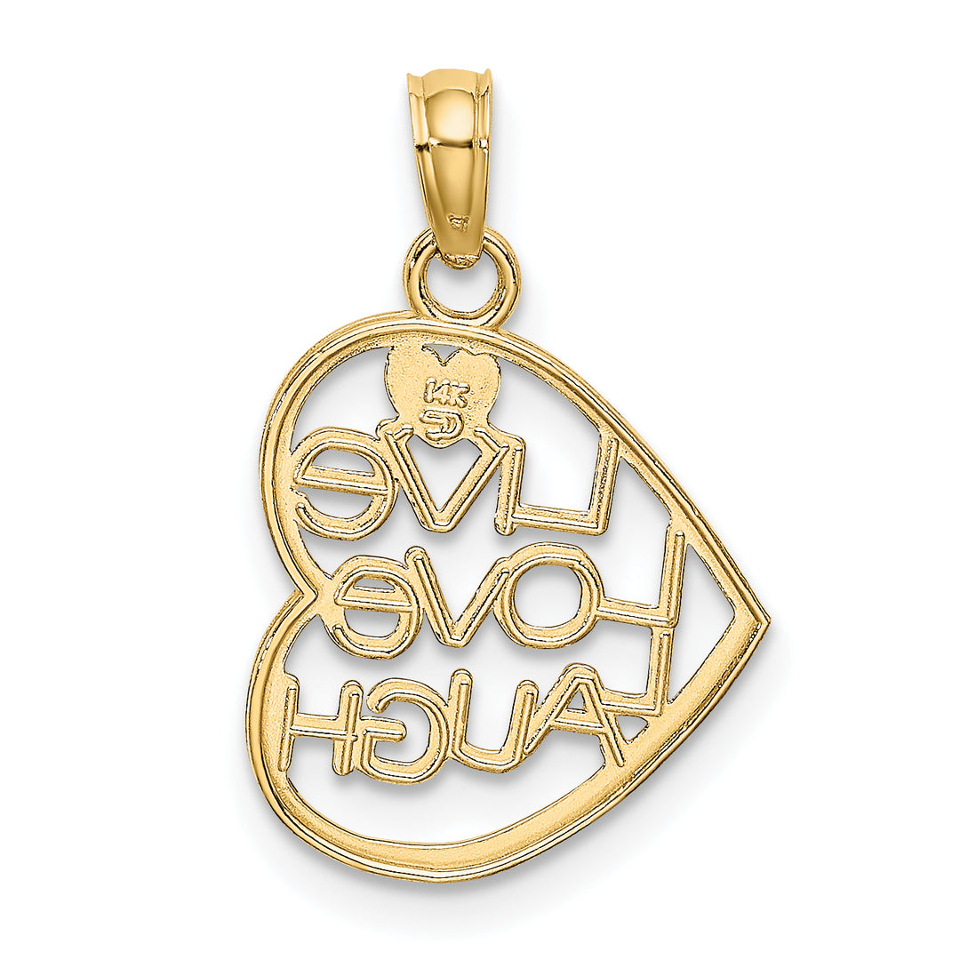 14k Yellow Gold Rhodium LIVE LOVE LAUGH In Heart Pendant