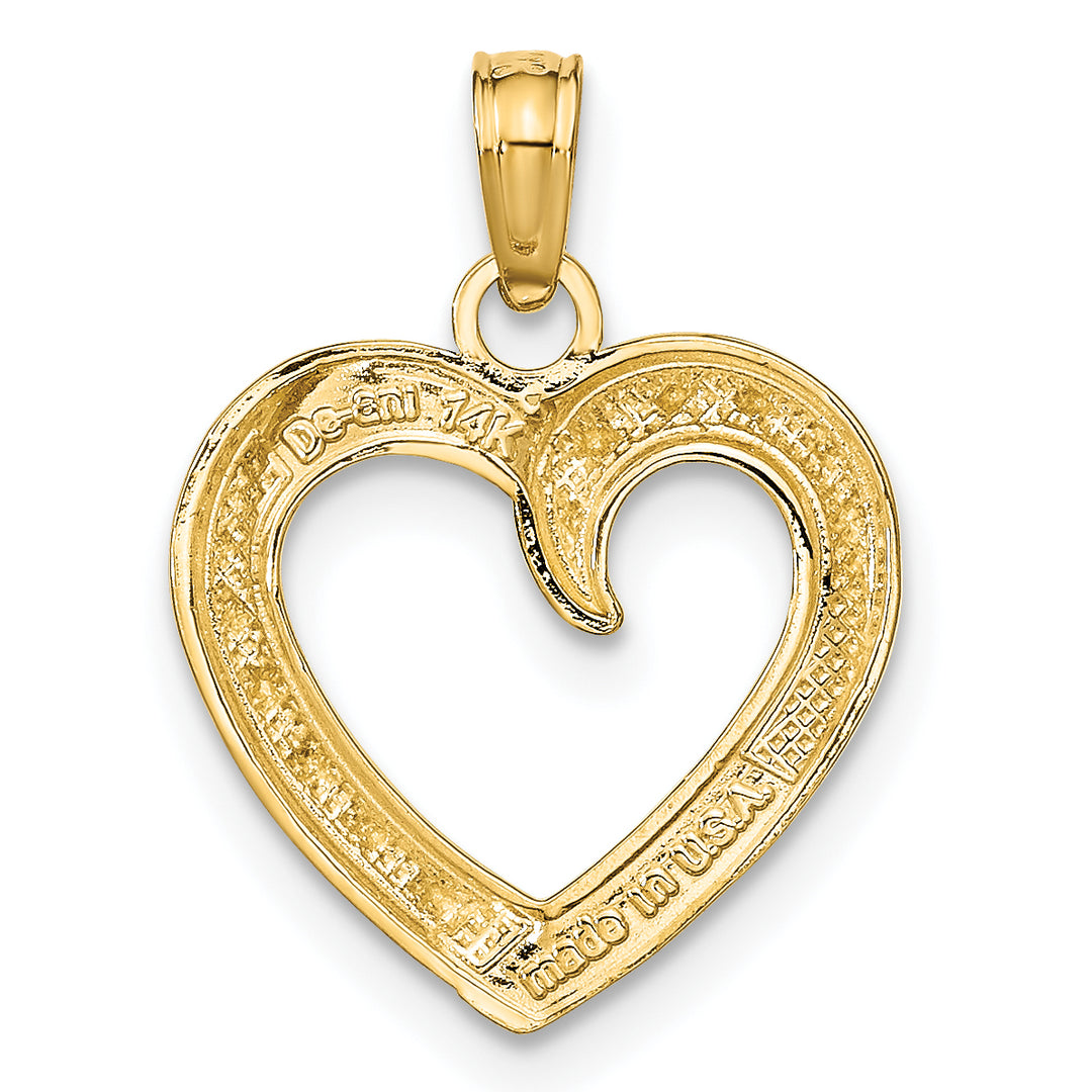 14k Yellow Gold Rhodium Polished Textured Heart Pendant