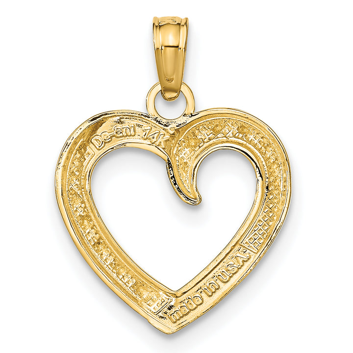 14k Yellow Gold Rhodium Polished Textured Heart Pendant