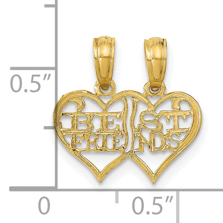 14k Yellow Gold 2 Piece Break Apart BEST FRIENDS Hearts Pendant