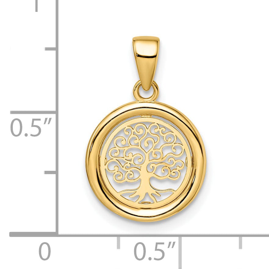 14k Yellow Gold Polished Tree of Life Circle Pendant