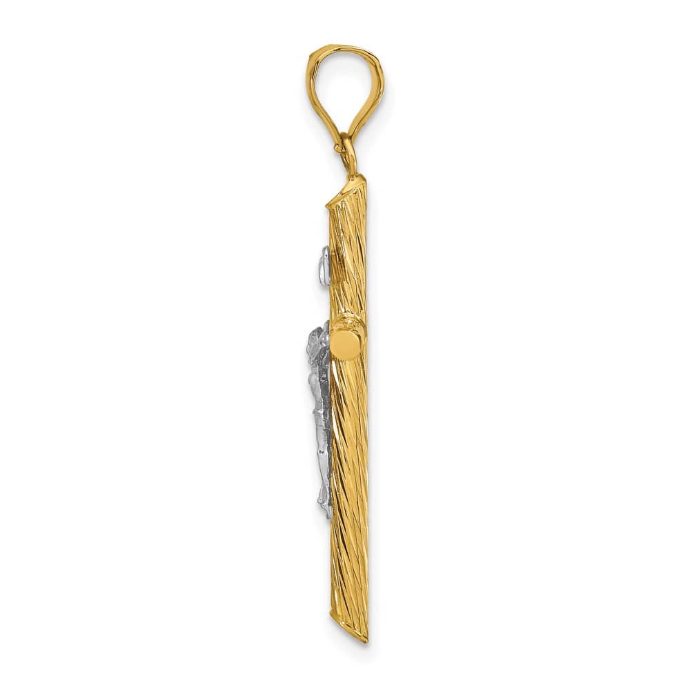 14K Yellow Gold Textured INRI Crucifix Cross Pendant 37.6x18.85mm, view 2 of 4