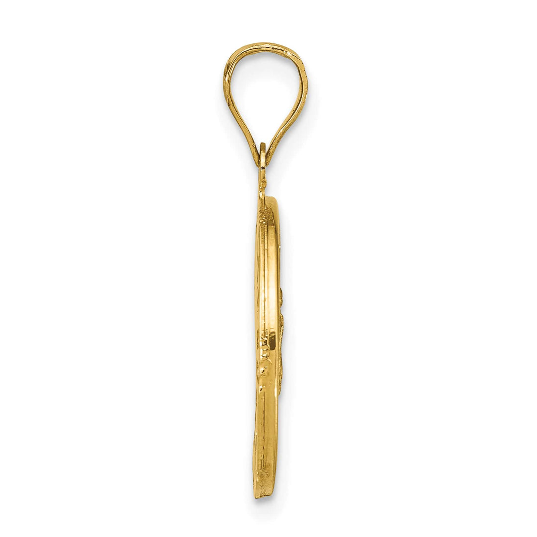 14K Yellow Gold Baguette CZ Our Lady of Guadalupe Round Pendant