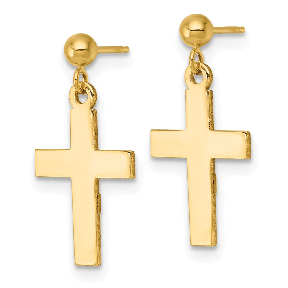 14K Yellow Gold Polished Cross Dangle Post Earrings