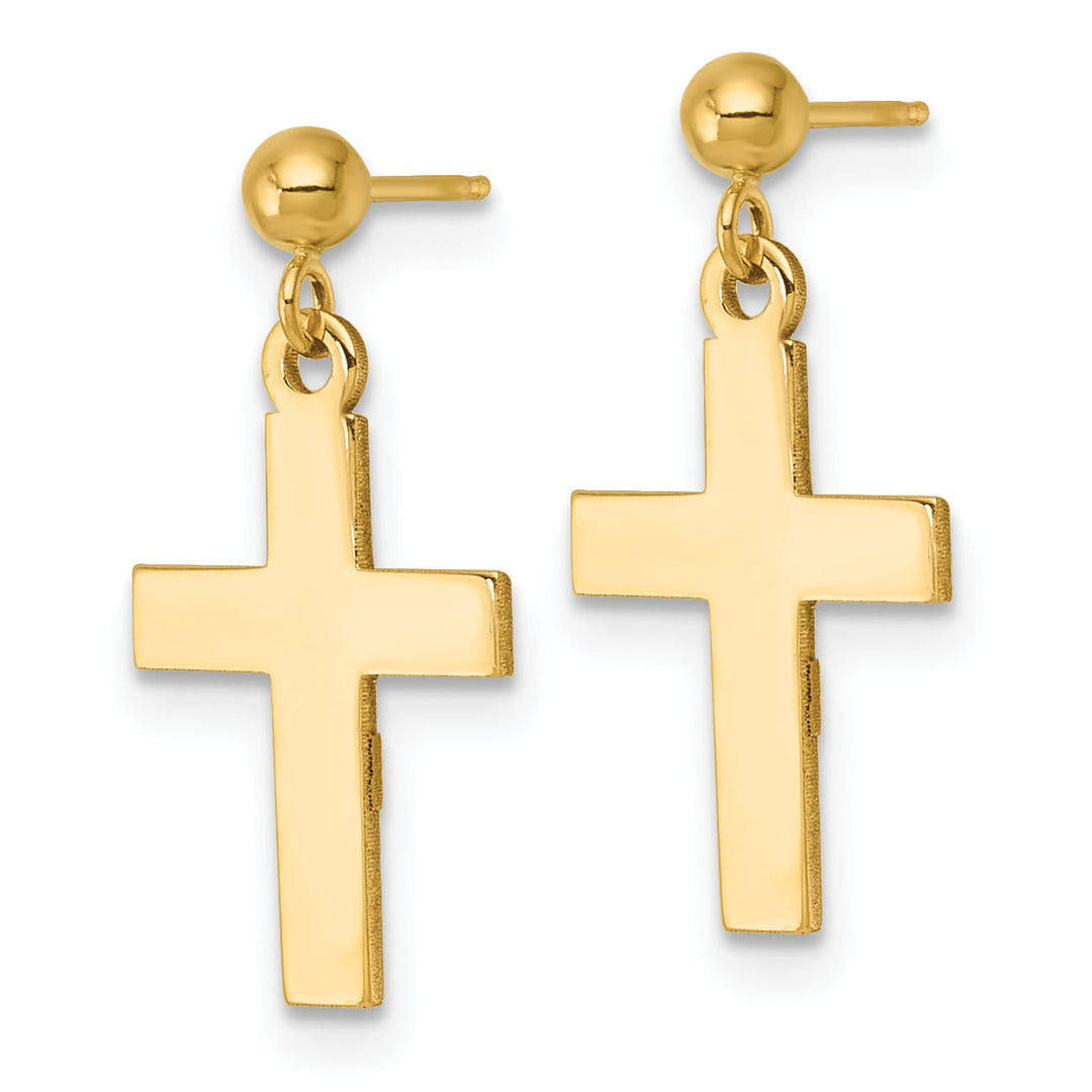 14K Yellow Gold Polished Cross Dangle Post Earrings