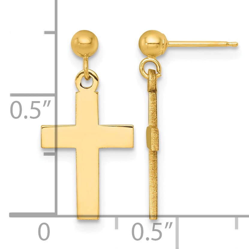14K Yellow Gold Polished Cross Dangle Post Earrings