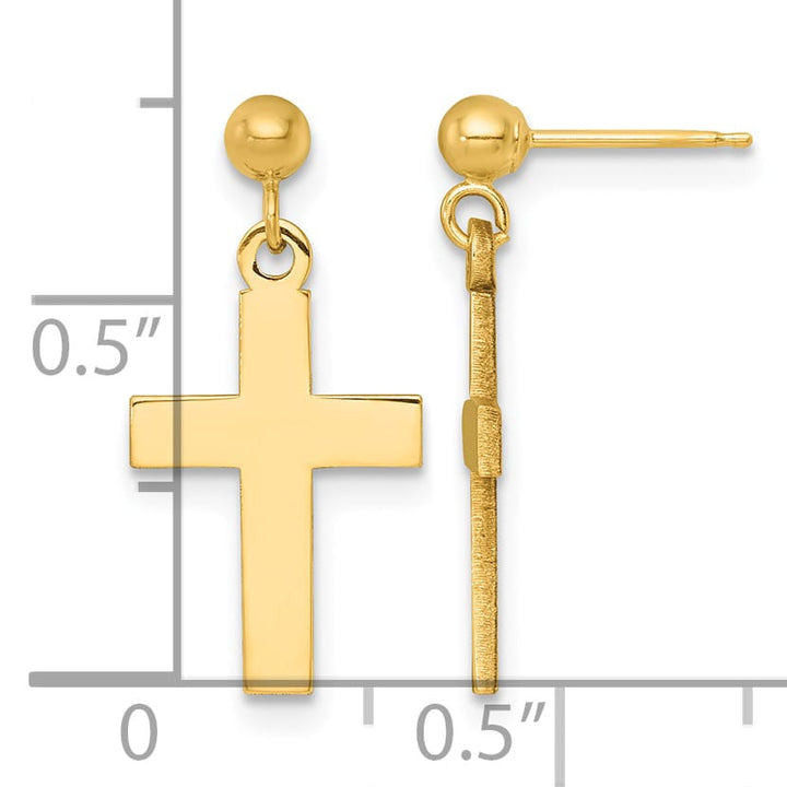 14K Yellow Gold Polished Cross Dangle Post Earrings