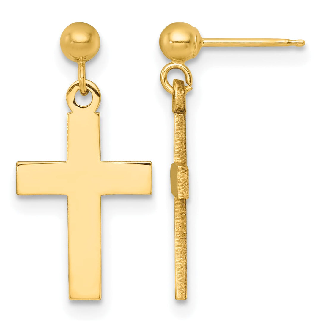 14K Yellow Gold Polished Cross Dangle Post Earrings