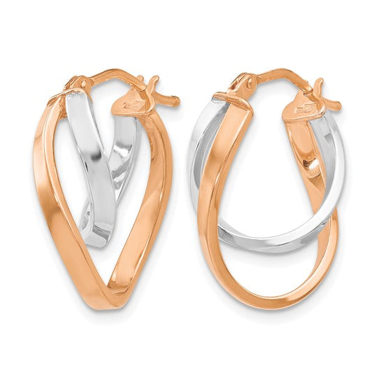 14k Two tone Gold Hinged Hoop Earrings