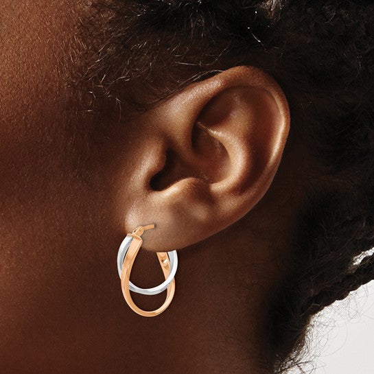 14k Two tone Gold Hinged Hoop Earrings