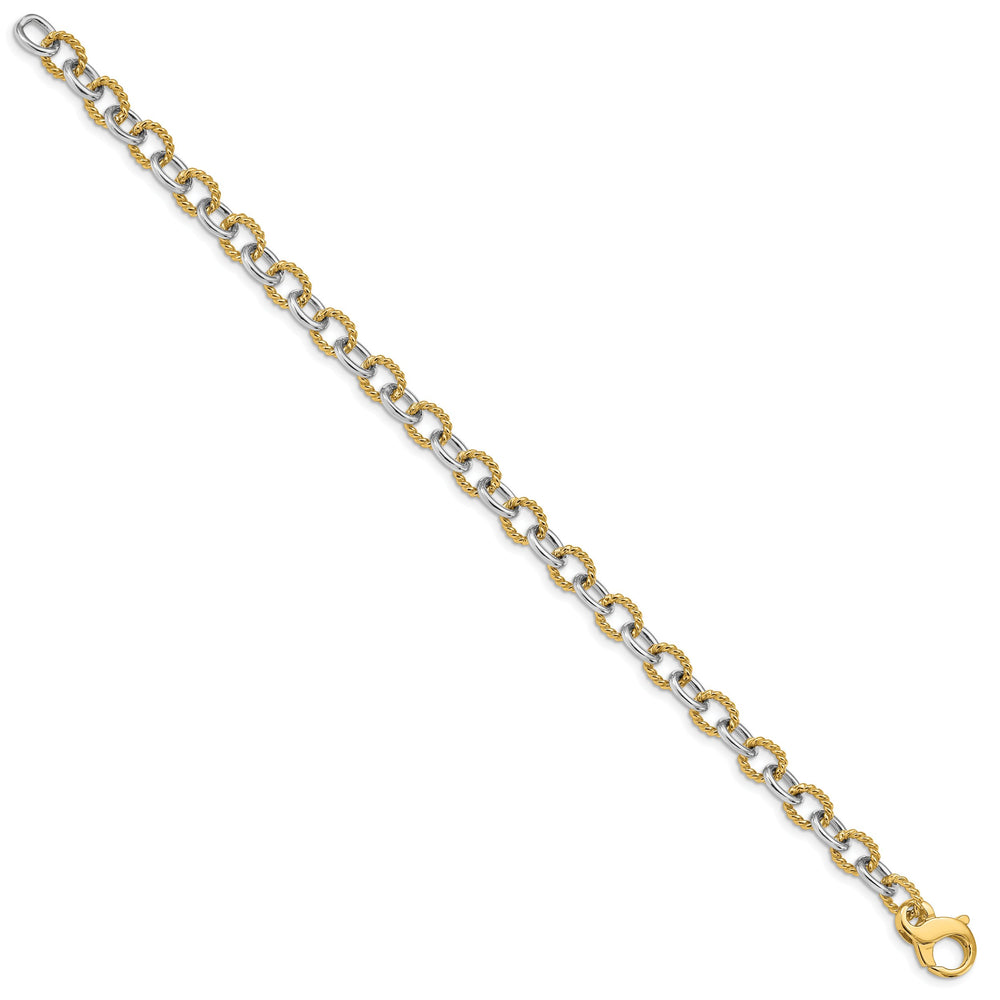 14K Two-Tone Gold Two-tone 6.5mm Hand and Textured Fancy Link Bracelet