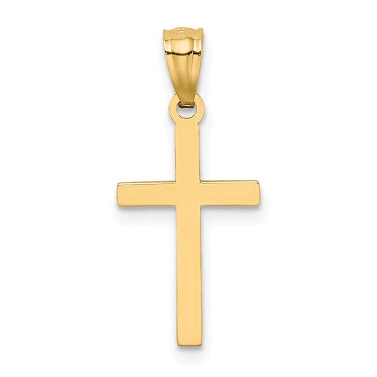 14k Yellow Gold Satin Diamond Cut Cross Pendant