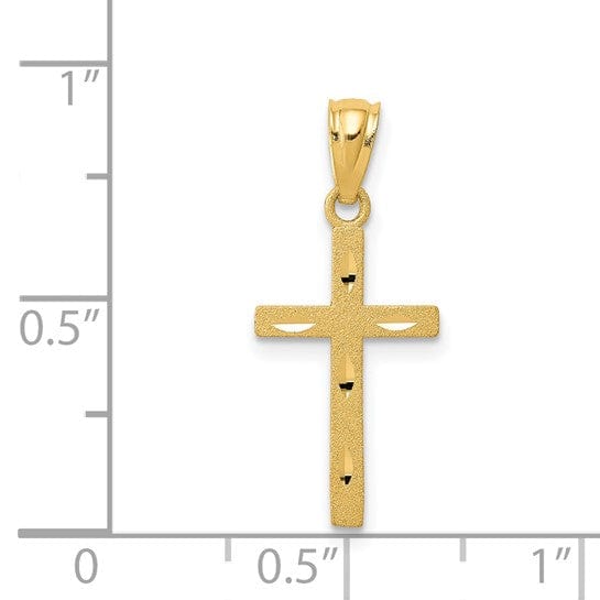 14k Yellow Gold Satin Diamond Cut Cross Pendant