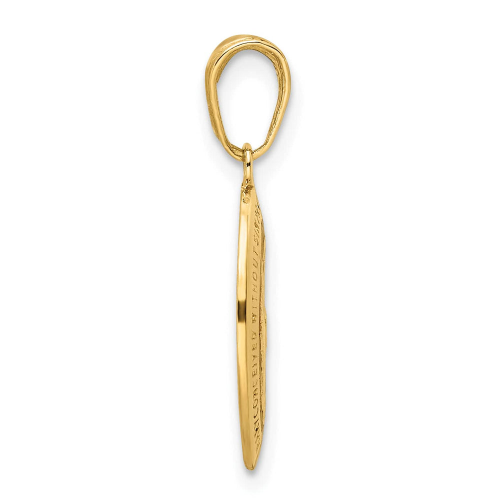 14K Yellow Gold Solid Red Enameled Miraculous Medal Oval Pendant