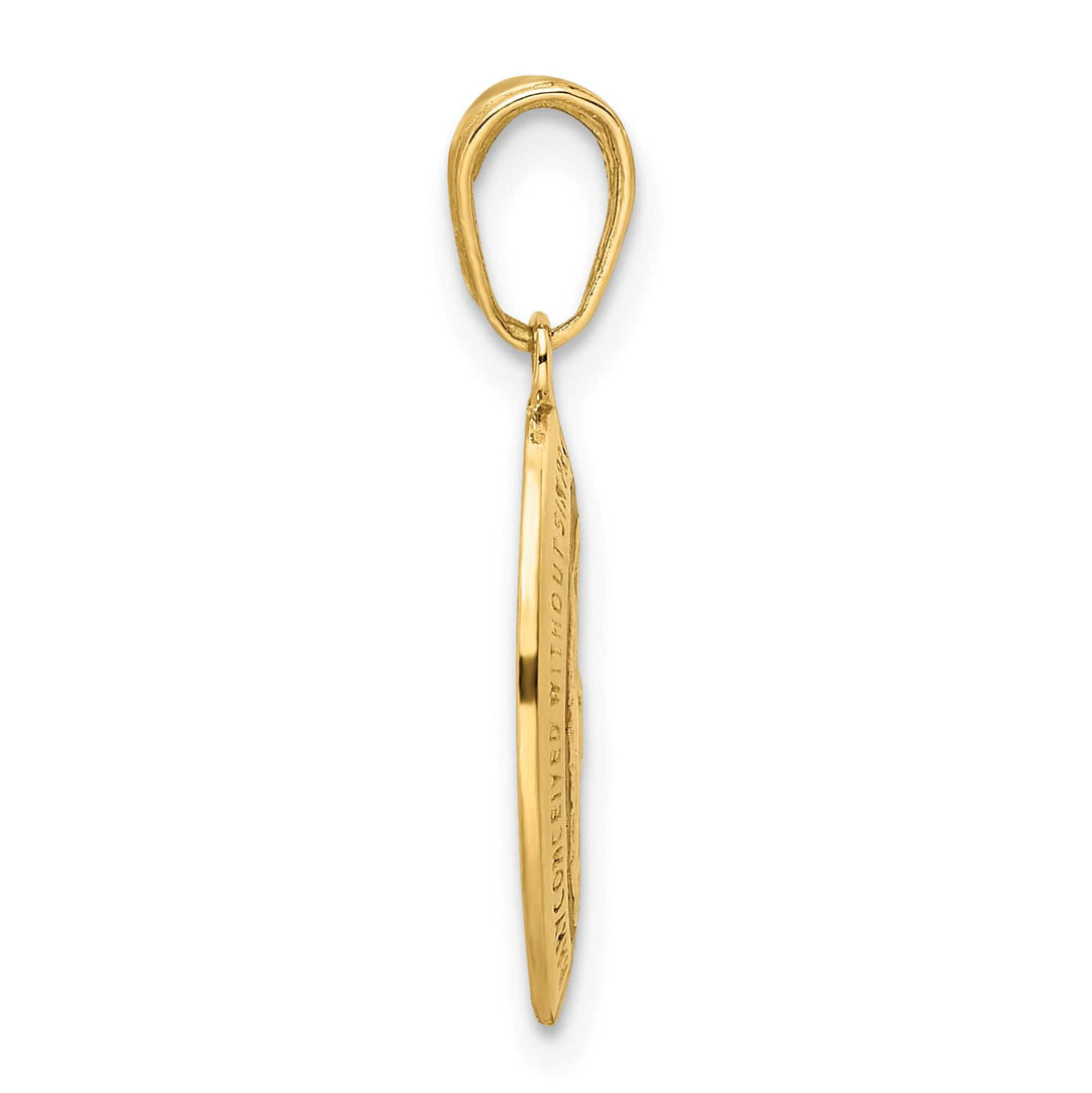 14K Yellow Gold Solid Red Enameled Miraculous Medal Oval Pendant