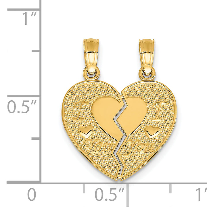 14k Yellow Gold I LOVE YOU Break Apart Heart Charm Pendant