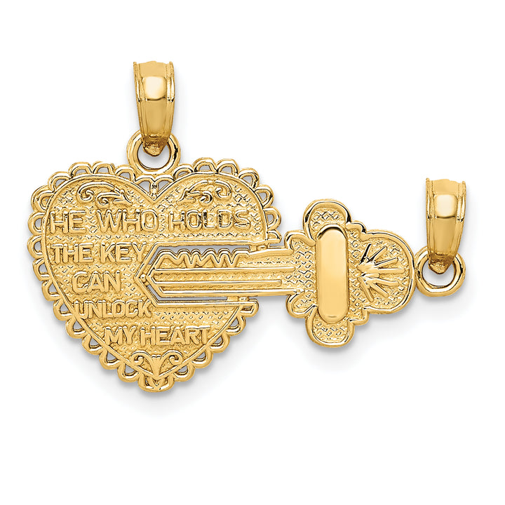 14k Yellow Gold Polished Break-Apart Charm Pendant - 'He Who Holds the Key' 2-Piece Set