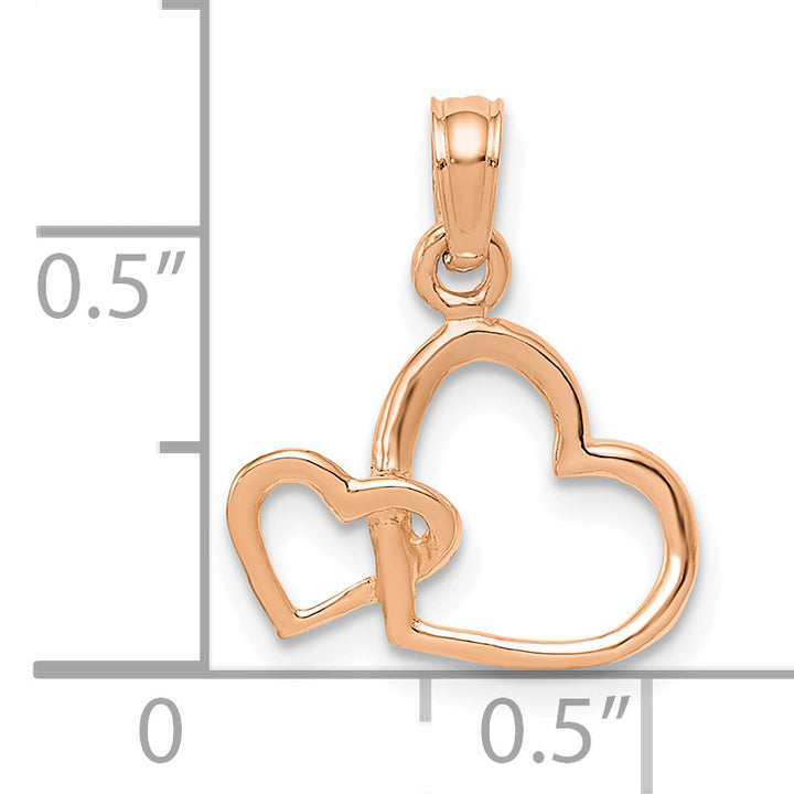 14K Rose Polished Intertwined Double Heart Pendant