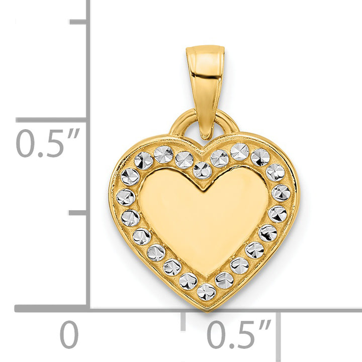 14k Yellow Gold White Rhodium D.C Border Heart Pendant