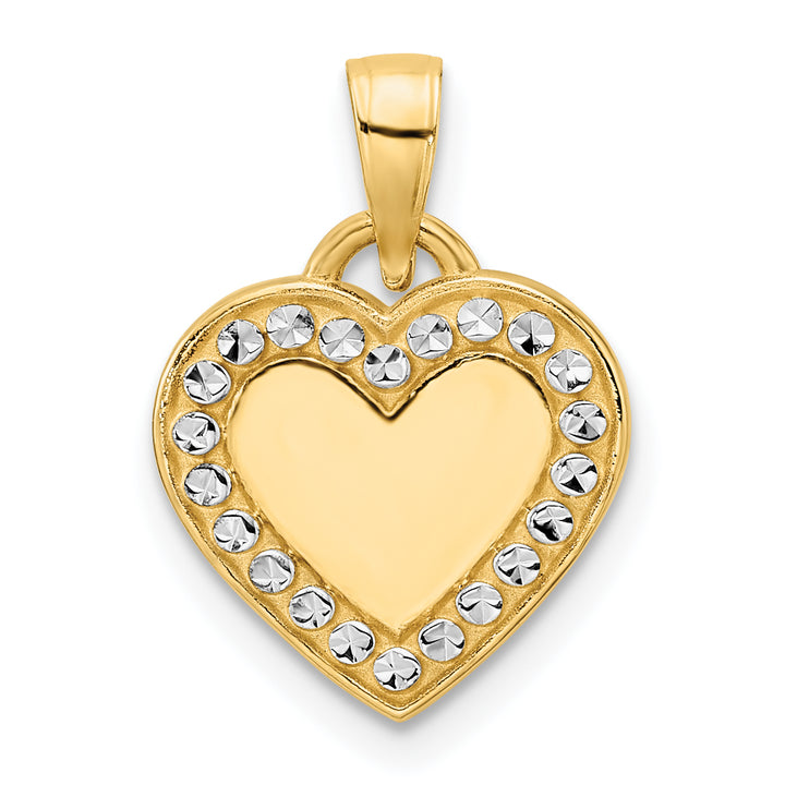 14k Yellow Gold White Rhodium D.C Border Heart Pendant