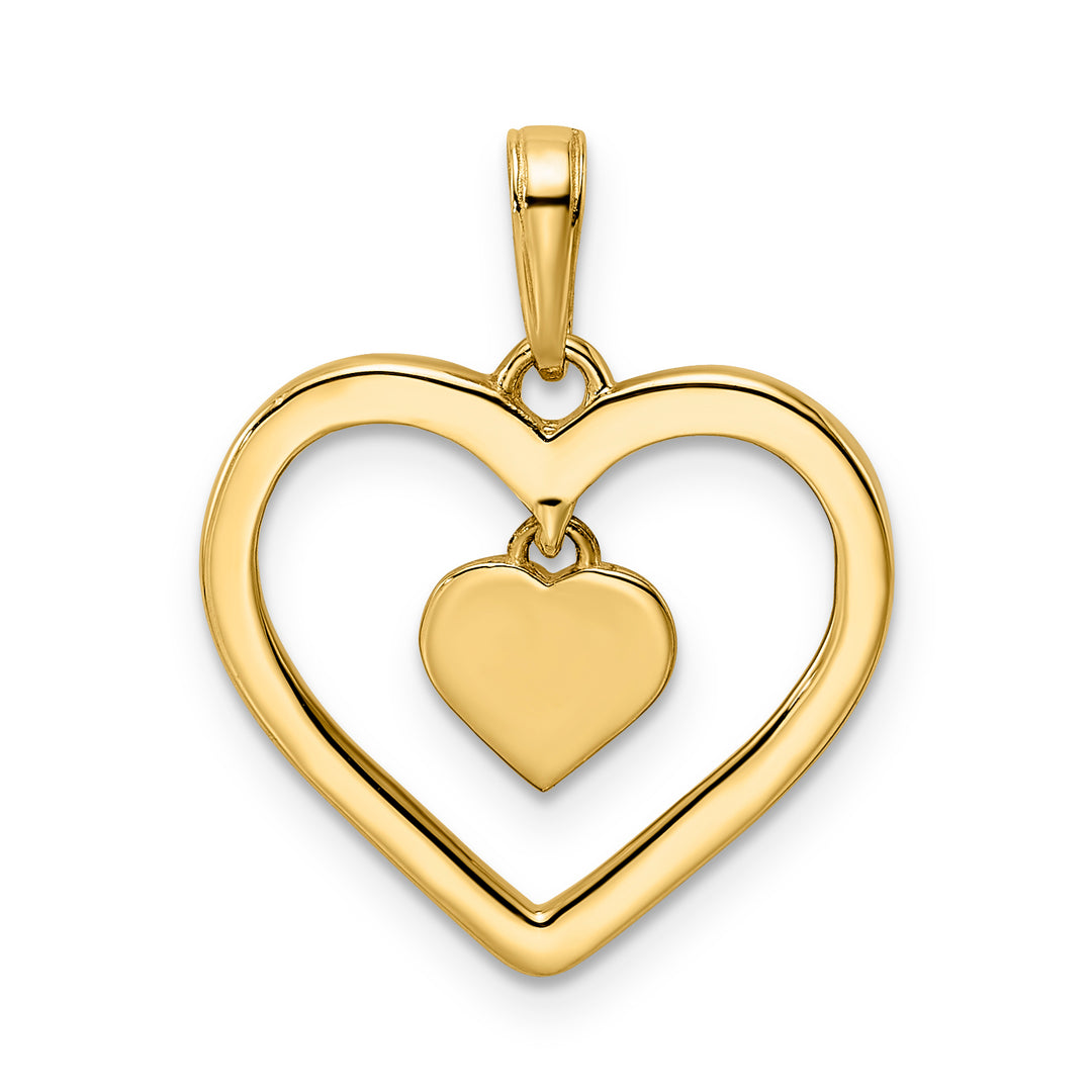 14k Yellow Gold White Rhodium D.C Heart Dangle Heart Pendant