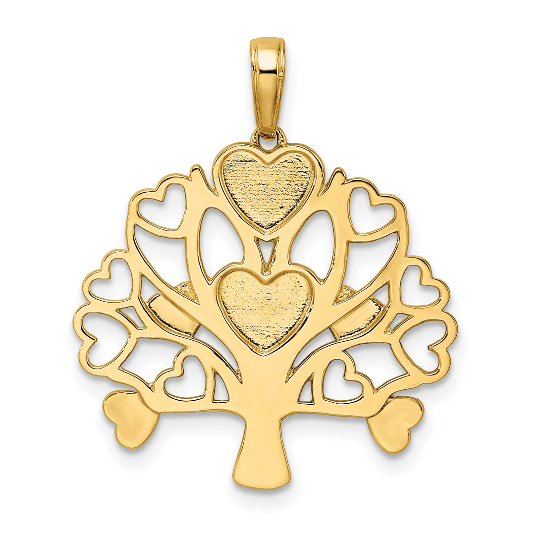 14k Yellow Gold White Rhodium D.C Heart Tree of Life Pendant