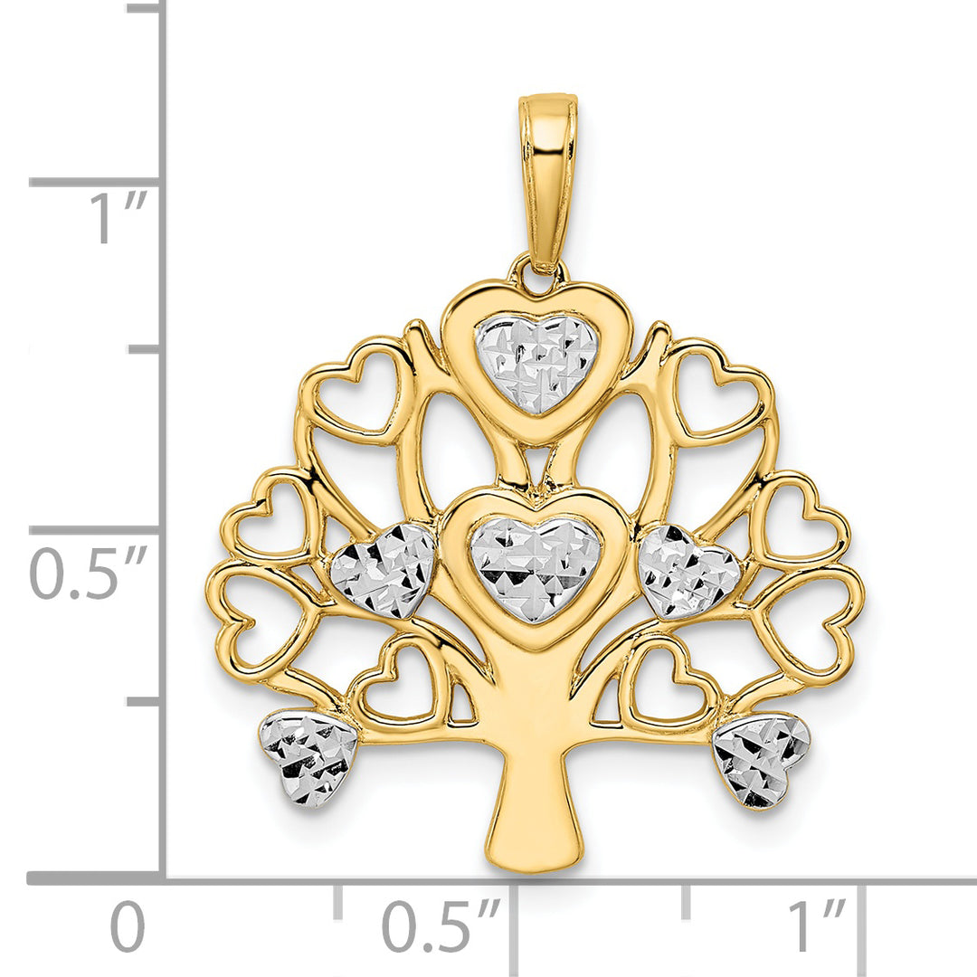 14k Yellow Gold White Rhodium D.C Heart Tree of Life Pendant