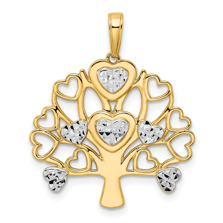 14k Yellow Gold White Rhodium D.C Heart Tree of Life Pendant