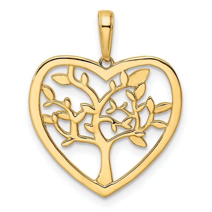 14k Yellow Gold White Rhodium D.C Tree of Life Heart Pendant