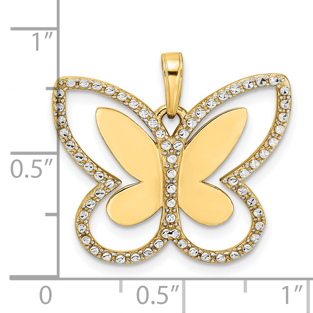 14k Yellow, White Gold D.C Finish Butterfly Pendant