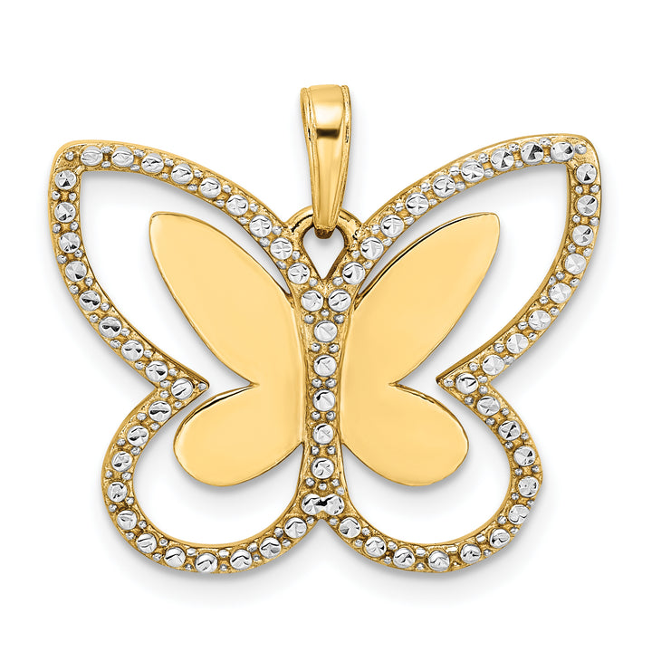 14k Yellow, White Gold D.C Finish Butterfly Pendant