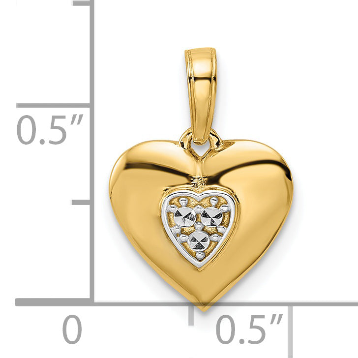 14k Yellow Gold and White Rhodium D.C Puffy Heart Pendant