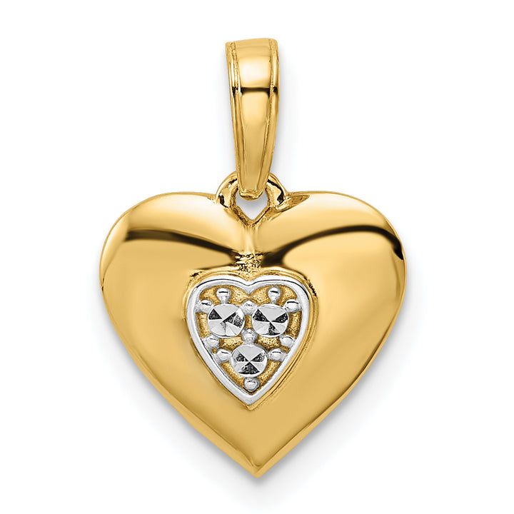 14k Yellow Gold and White Rhodium D.C Puffy Heart Pendant