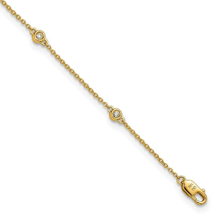 14K Yellow Gold 1/6 carat Bezel-set Diamond and Cable 7-Station Anklet — solid 14K yellow gold, 9 inches long, 2.70 g