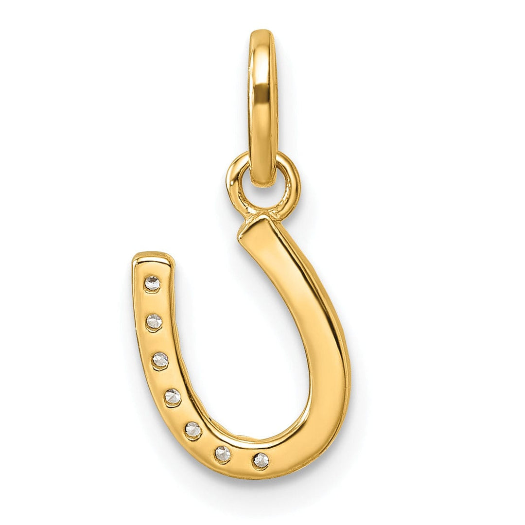 14k Yellow Gold Diamond Beaded Design Horseshoe Pendant