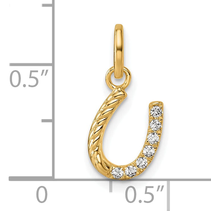 14k Yellow Gold Diamond Beaded Design Horseshoe Pendant