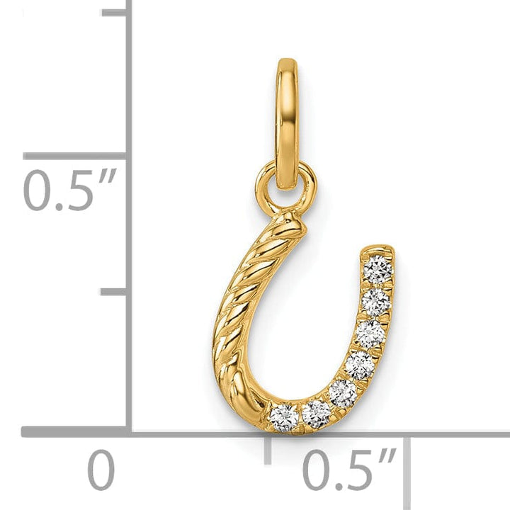 14k Yellow Gold Diamond Beaded Design Horseshoe Pendant
