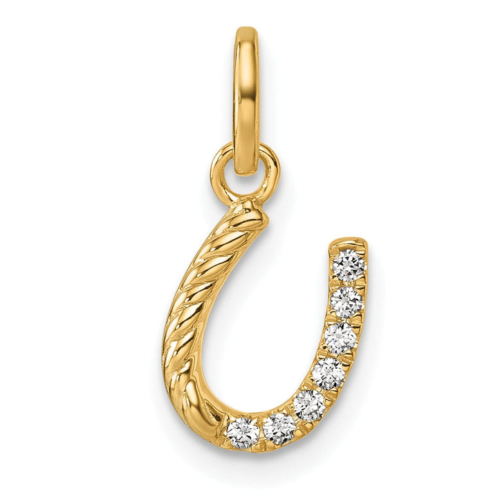 14k Yellow Gold Diamond Beaded Design Horseshoe Pendant