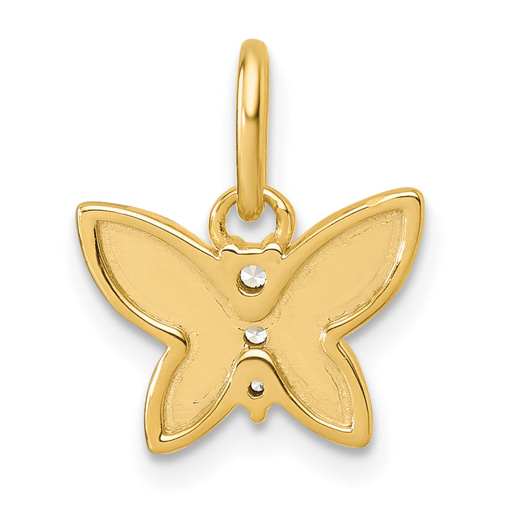 14K Yellow Gold Polished Hammered Finish Diamond Butterfly Pendant