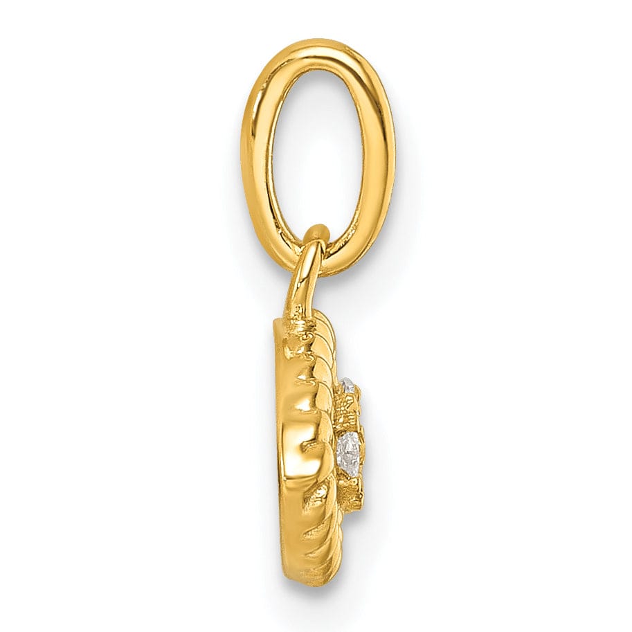 14K Yellow Gold Diamond Twisted Design Edge Evil Eye Pendant