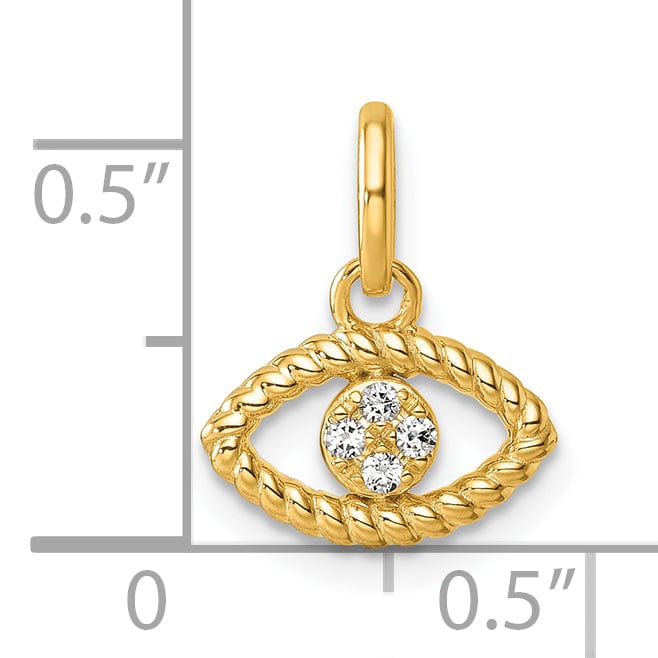 14K Yellow Gold Diamond Twisted Design Edge Evil Eye Pendant